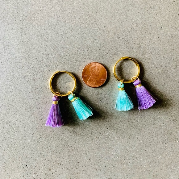 Fringe Tassel Earrings - lavender and mint - Picture 7 of 7